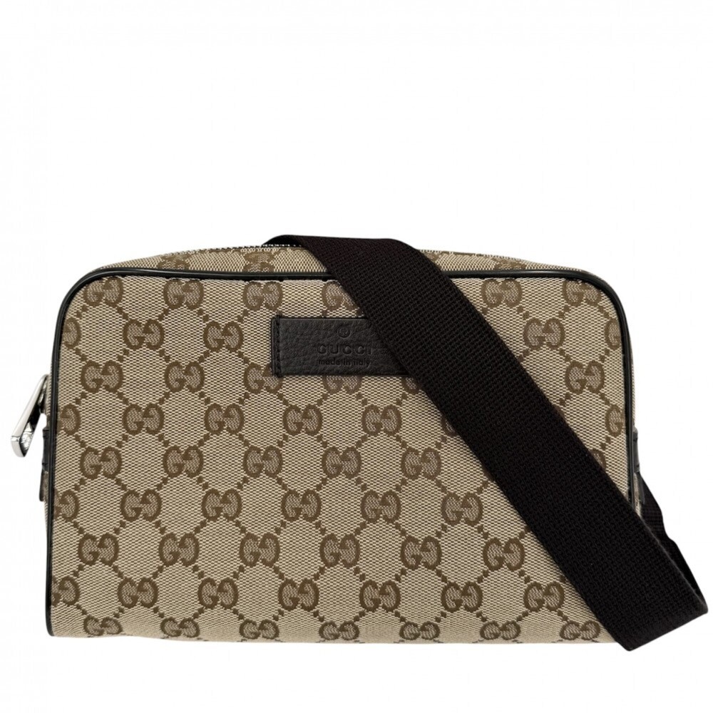 Gucci waist bag for men, pouch, body bag, GUCCI 449174 GG canvas leather brow...